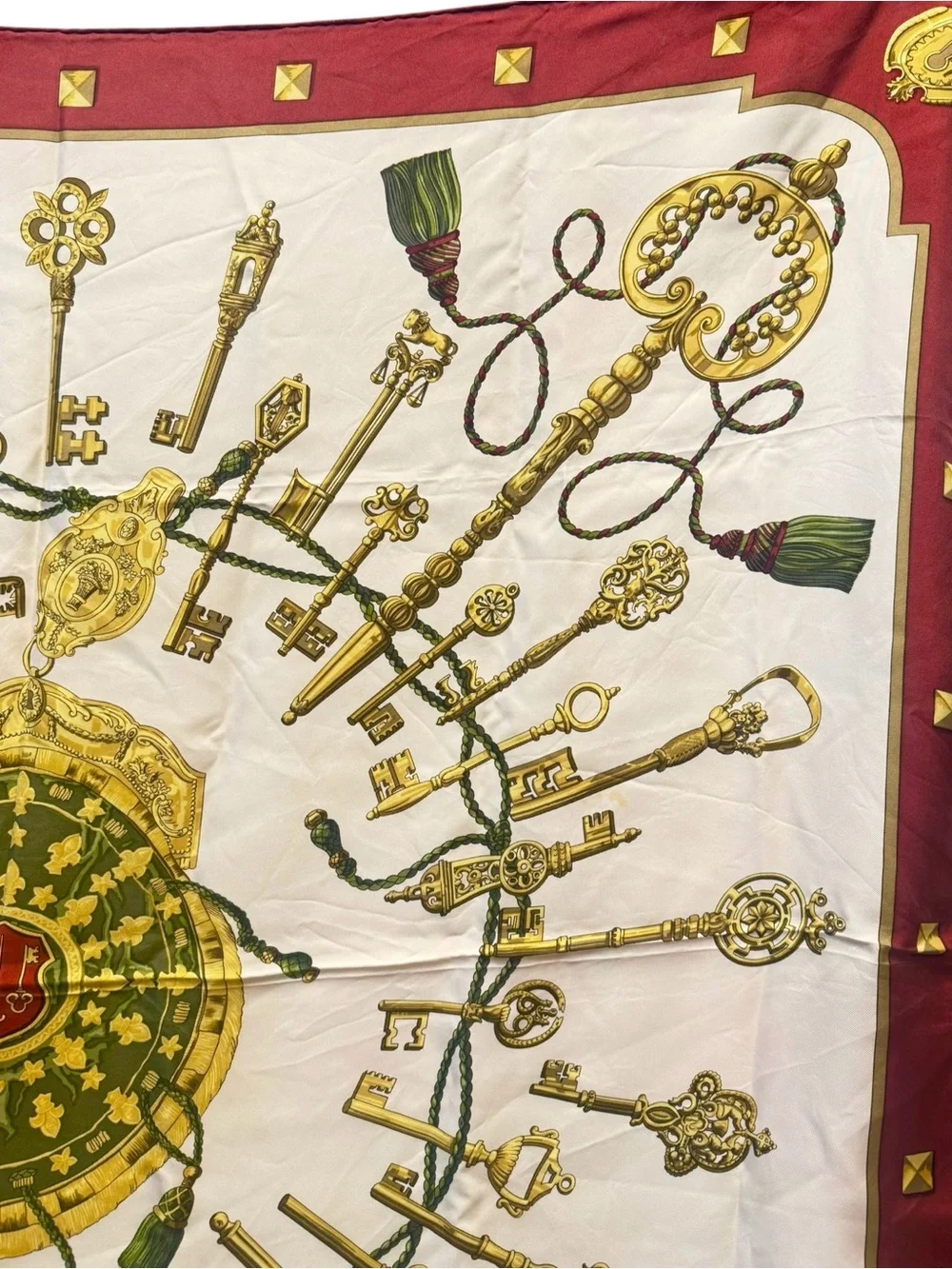 🌈 Hermes Les Cles Carre 90 Silk Scarf - Burgundy